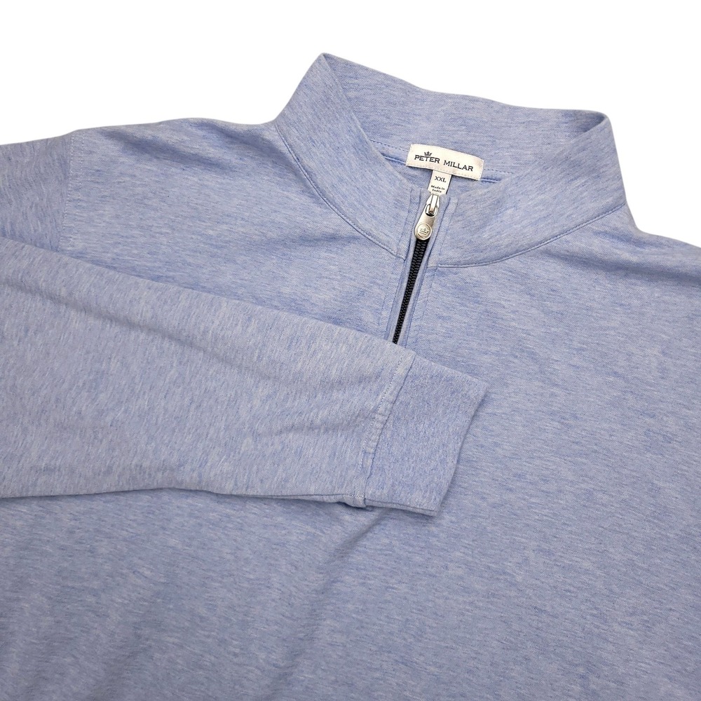 Peter Millar Sweatshirt Mens 2XL Blue 1/4 Zip Mock Neck Pullover Cotton Blend